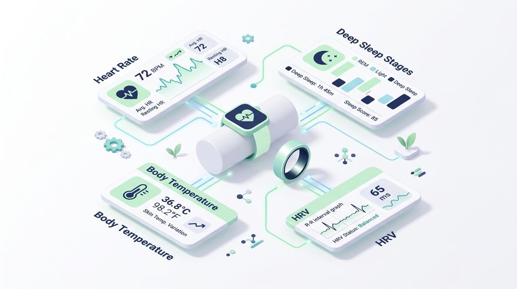 Comparison diagram of biometric features in wearable health tech & sleep trackers