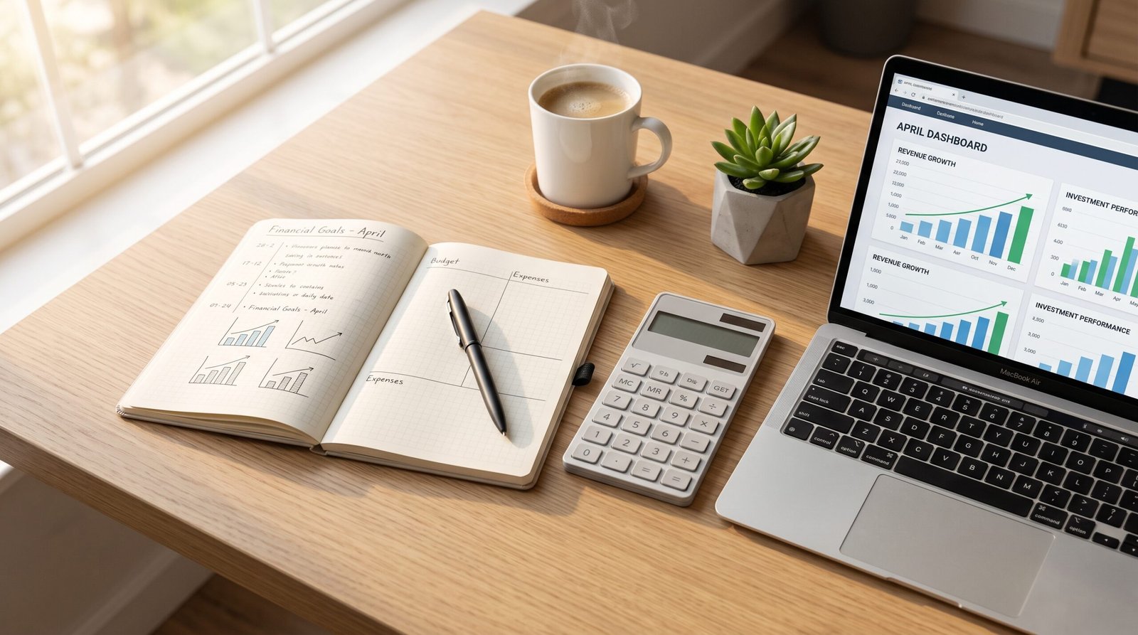 Personal budgeting and debt payoff strategy planning setup on a modern desk